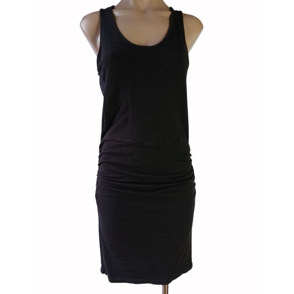 Monrow Black Ribbed Tank Dress Ruched Side Sleeveless Size M Racer Back Body Con - Picture 1 of 16